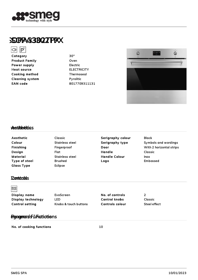 Página 1 del manual Ficha técnica Smeg SOPA3302TPX