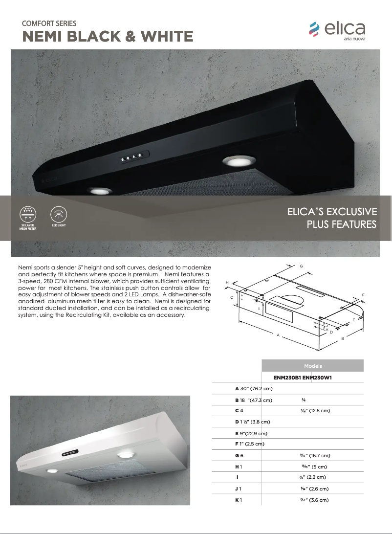Página 1 del manual Ficha técnica Elica Nemi ENM230B1