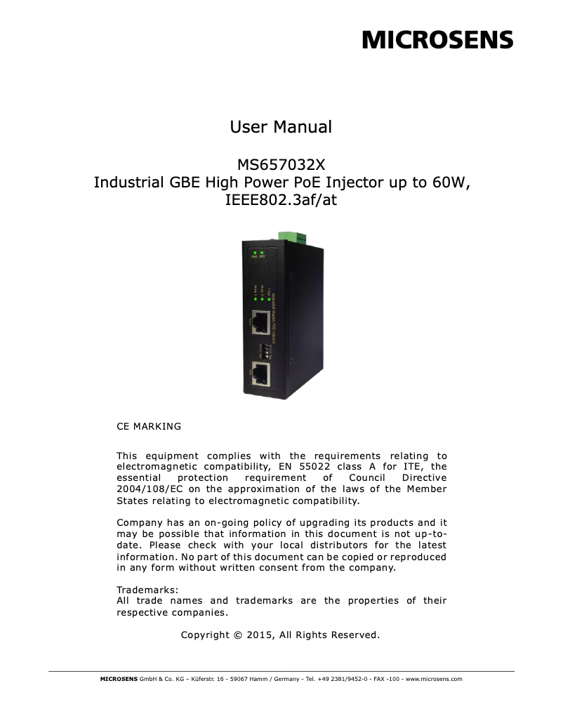 Page 1 de la notice Manuel utilisateur Microsens MS657032X