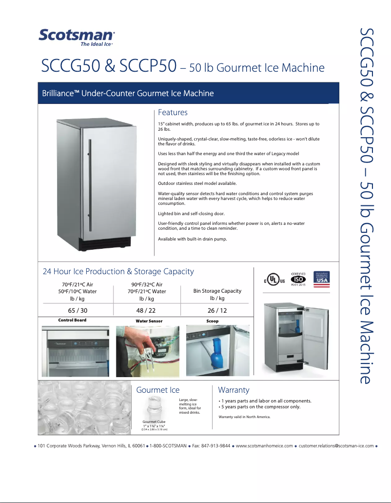 Page 1 of the manual Technical Sheet Scotsman Brilliance SCCG50