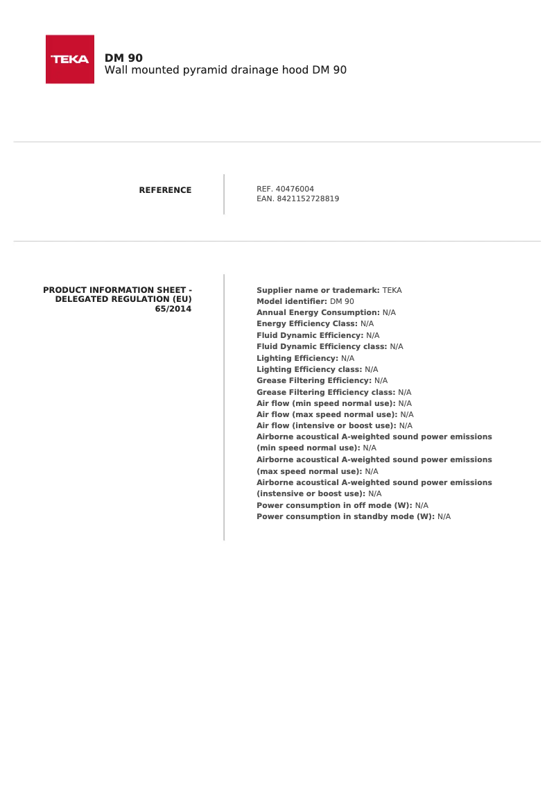 Page 1 of the manual Technical Sheet Teka DM 60
