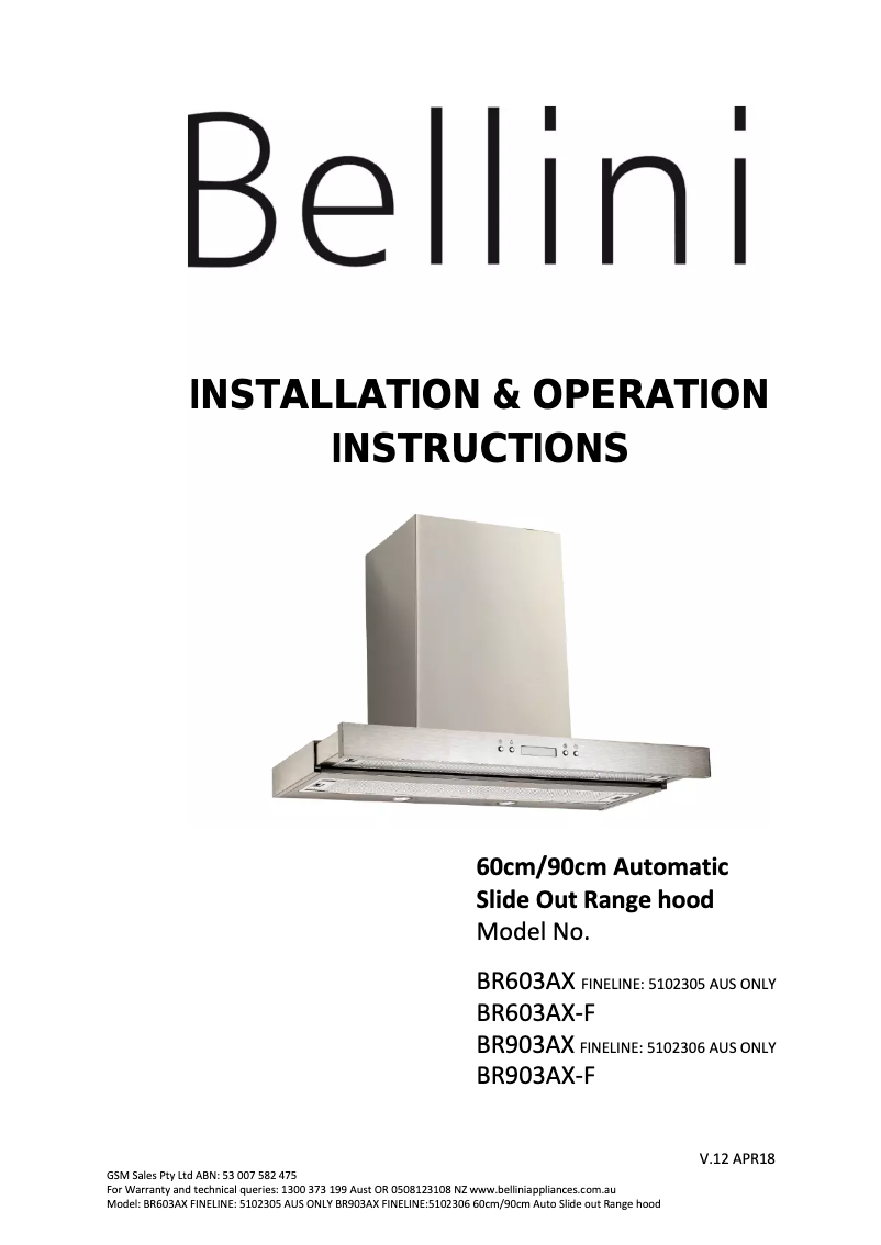 Page 1 de la notice Manuel utilisateur Bellini BR603AX-F