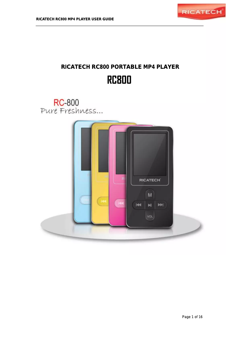 Page 1 of the manual User Manual Ricatech RC-800