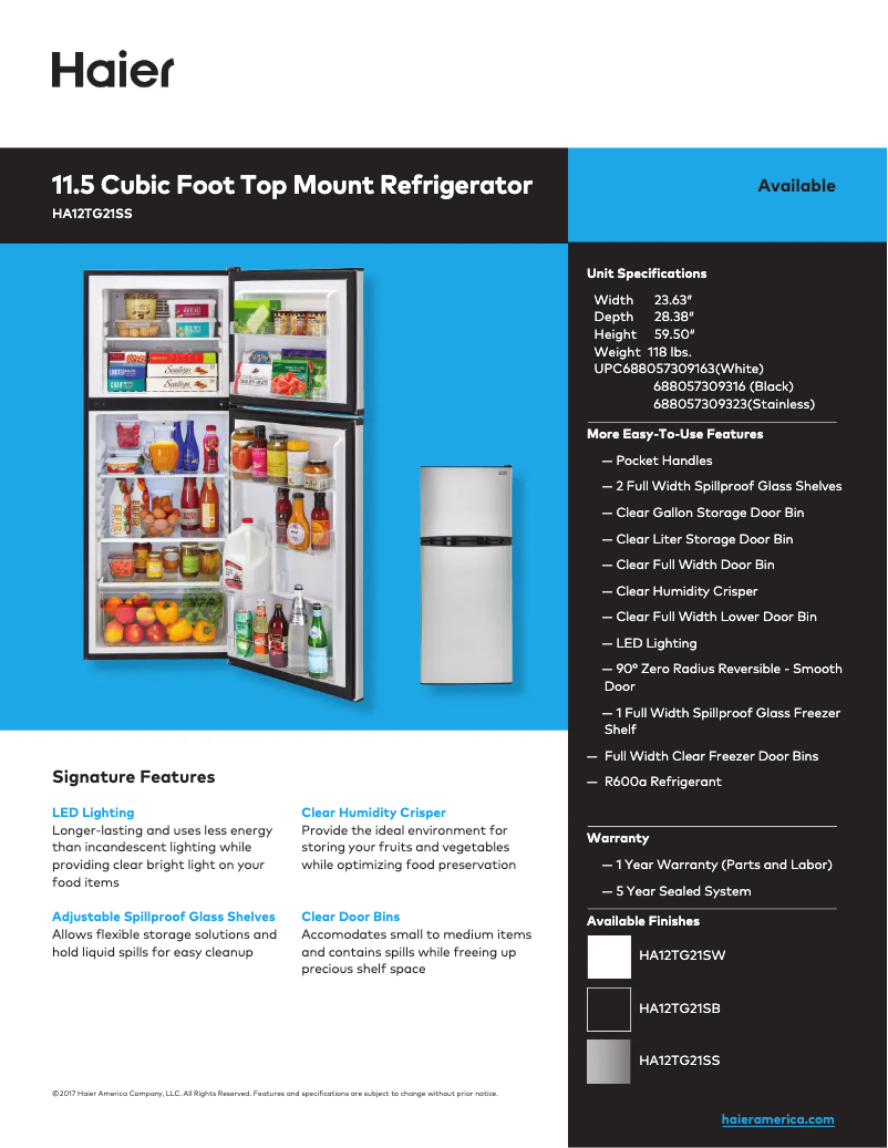 Page 1 de la notice Fiche technique Haier HA12TG21SW