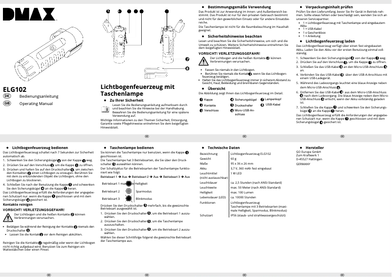 Page 1 de la notice Manuel utilisateur Olympia ELG 102