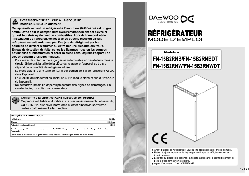 Page 1 de la notice Manuel utilisateur Daewoo FN-15B2RNB