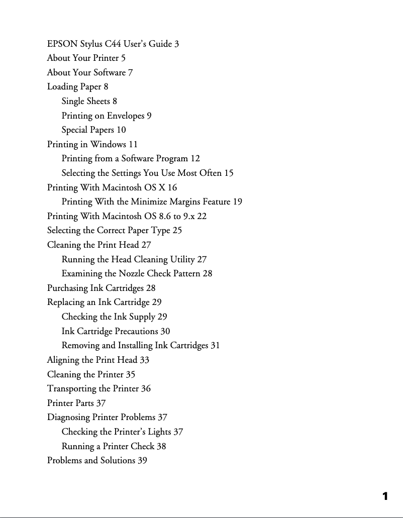 Page 1 de la notice Manuel utilisateur Epson Stylus C44UX