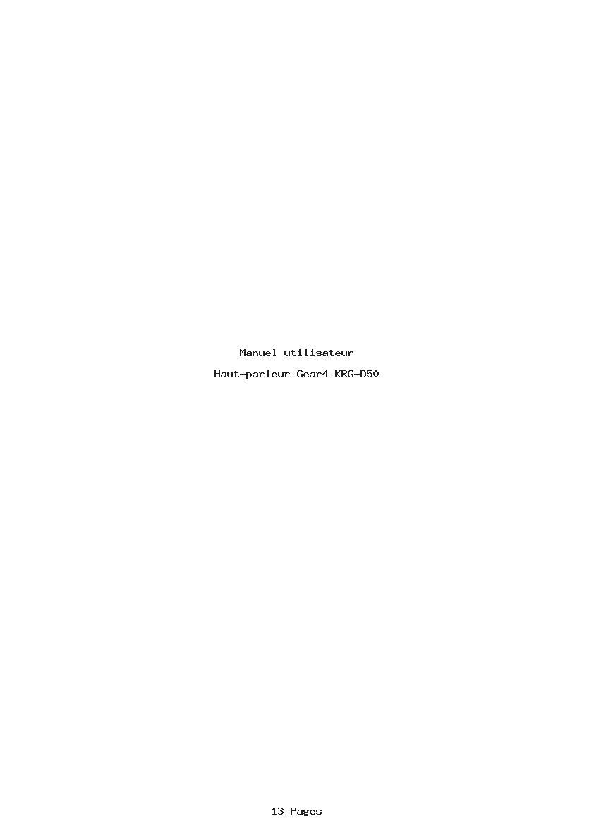 Page 1 de la notice Manuel utilisateur Gear4 KRG-D50