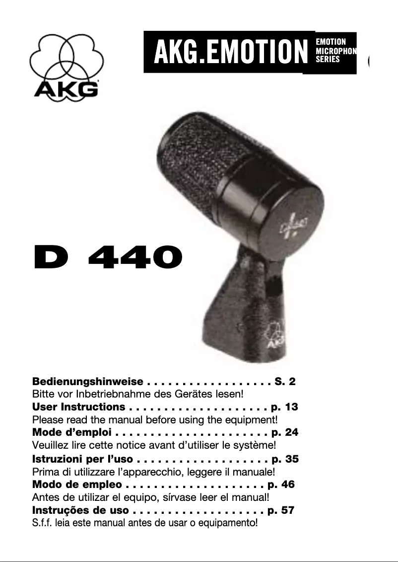 Page 1 de la notice Manuel utilisateur AKG D 440