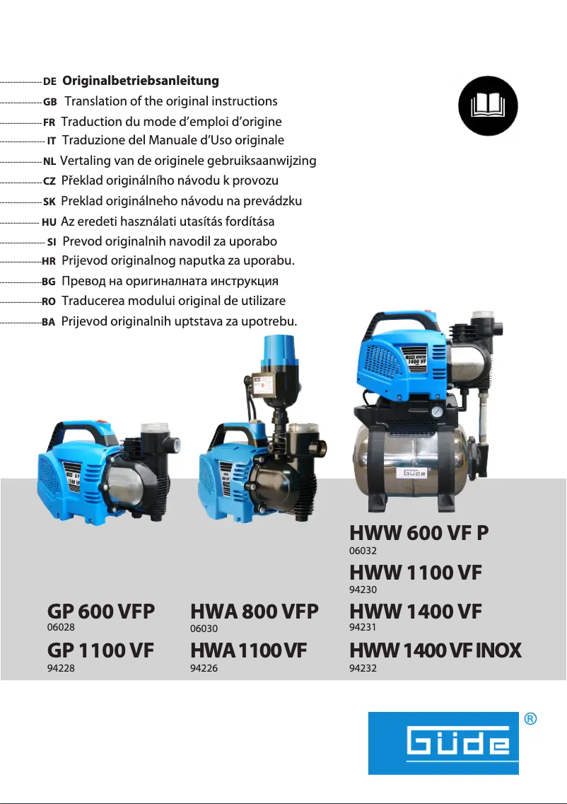 Page 1 de la notice Manuel utilisateur Güde HWW 600 VF P