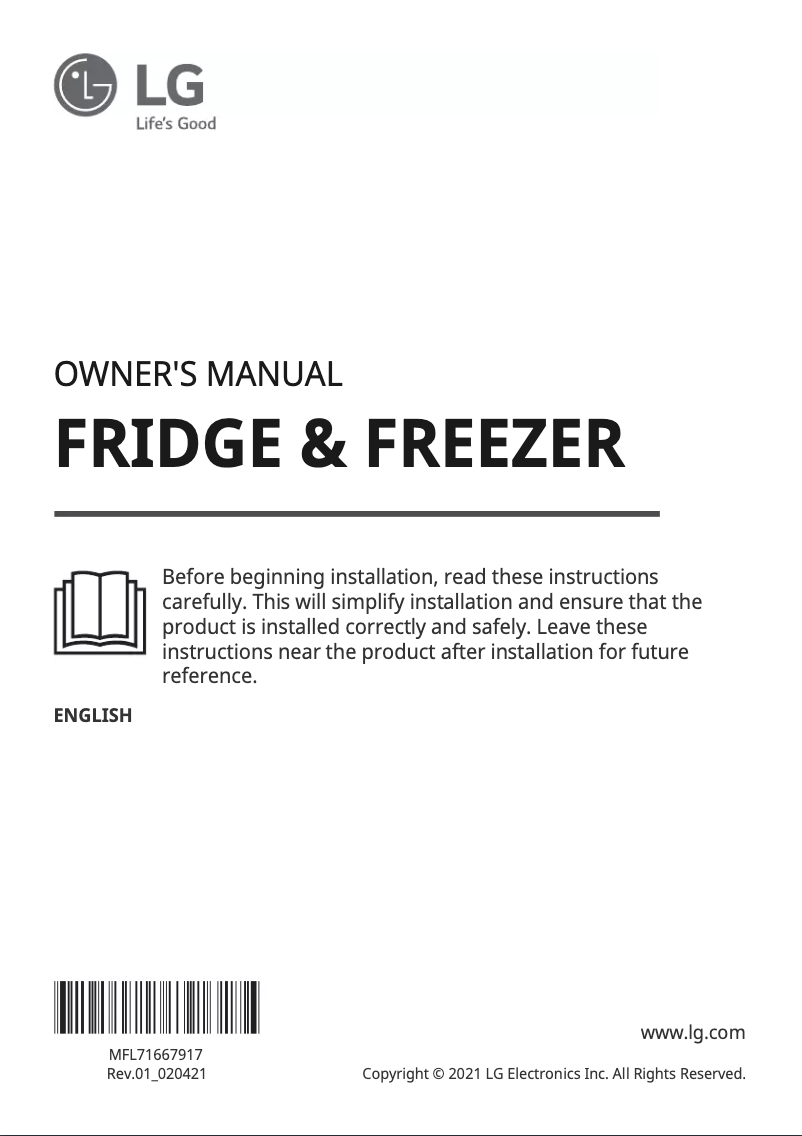 Page 1 de la notice Manuel utilisateur LG GR-X31FMQHL