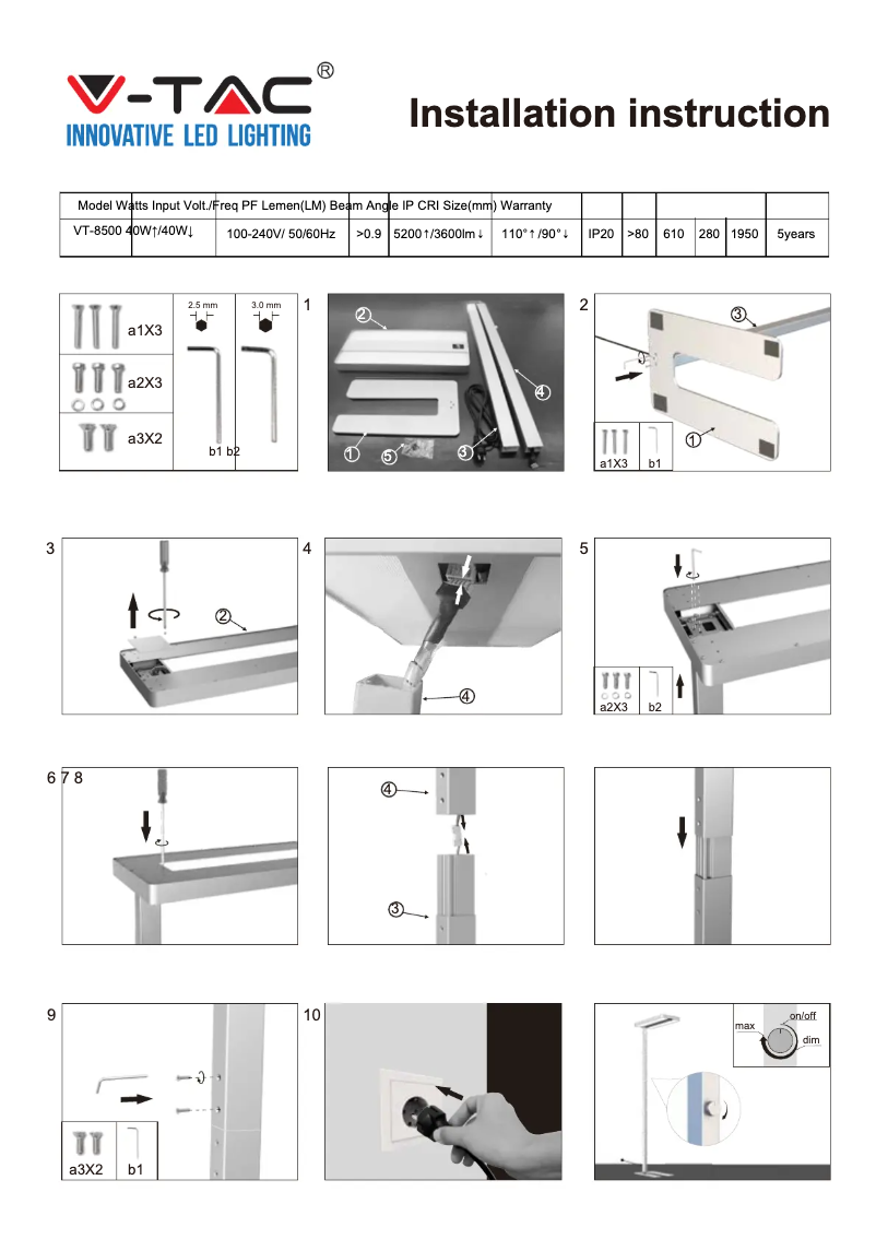 Page 1 de la notice Manuel utilisateur V-TAC VT-8500