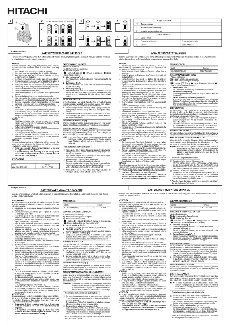Page 1 de la notice Manuel utilisateur Hitachi BCL1030M