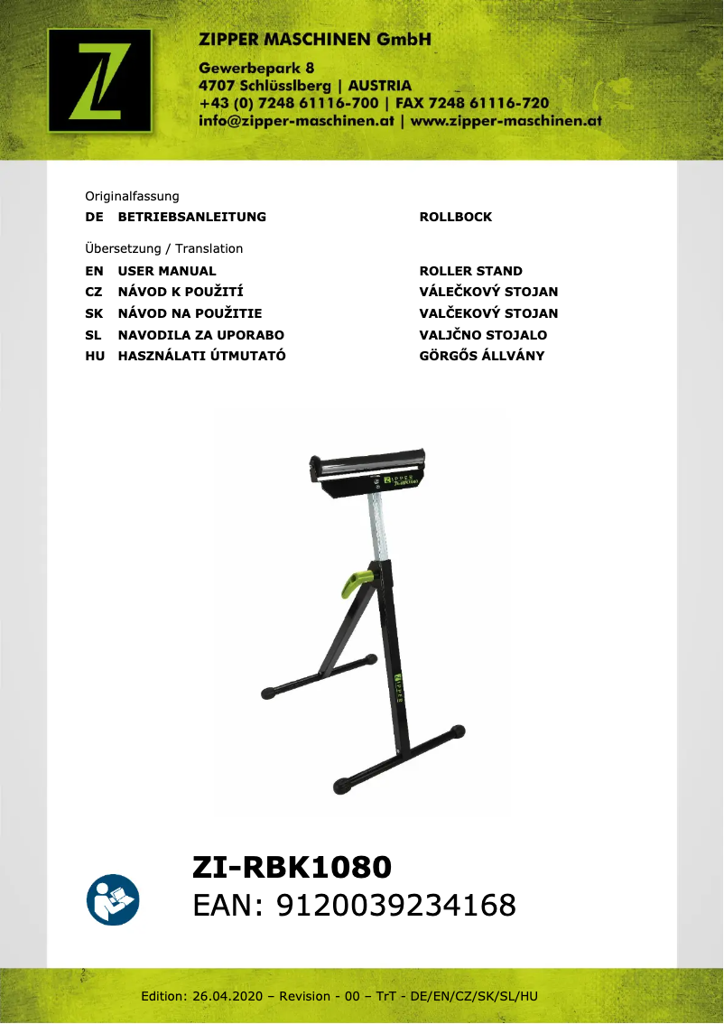 Page 1 de la notice Manuel utilisateur Zipper ZI-RBK1080