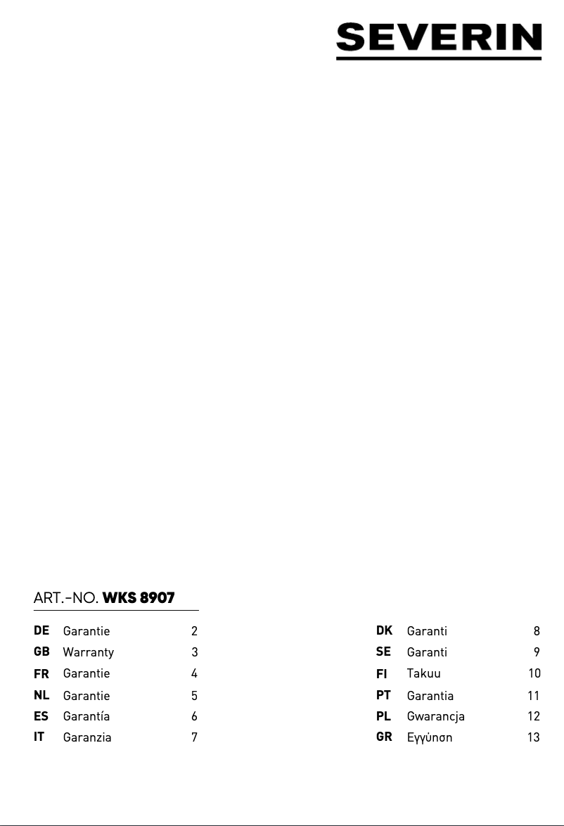 Page 1 de la notice Informations de garantie Severin WKS 8907