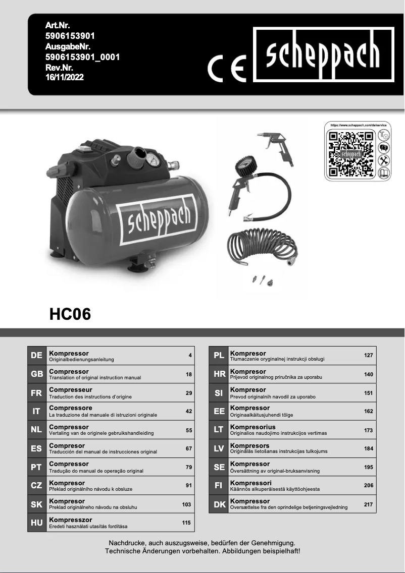 Page 1 de la notice Manuel utilisateur Scheppach HC06