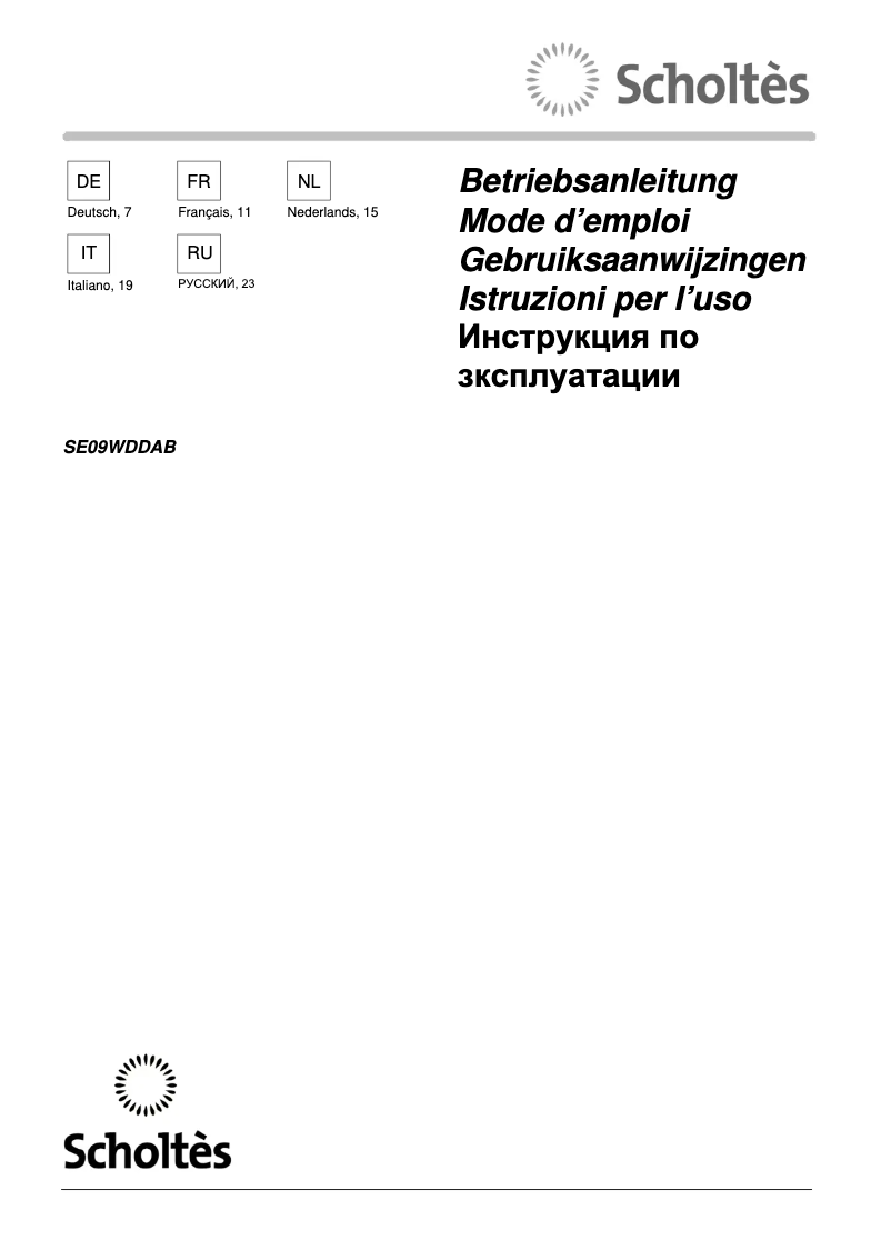 Page 1 de la notice Manuel utilisateur Scholtès SE09WDDAB