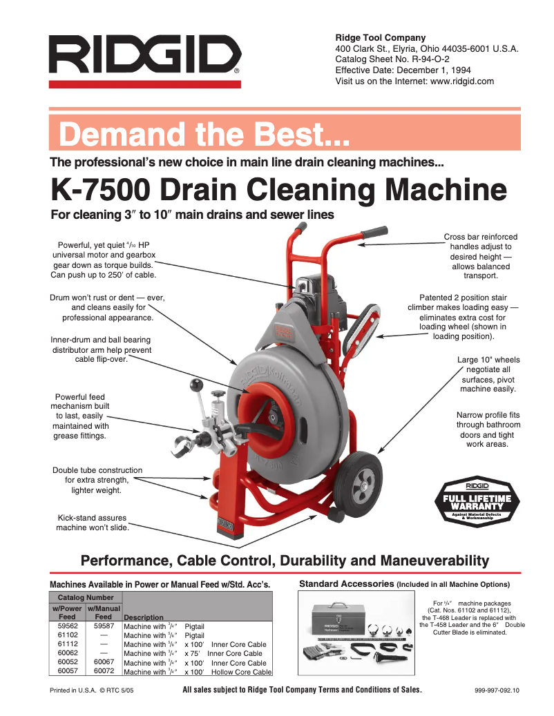 Page 1 of the manual Catalogue Ridgid K-7500