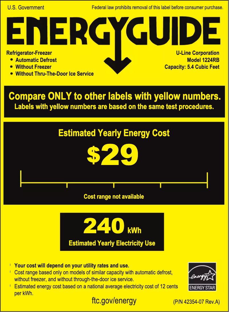 Page 1 de la notice Label énergétique U-Line U-1224RW-00B
