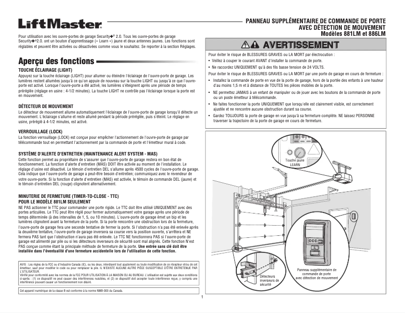Page 1 de la notice Manuel utilisateur LiftMaster 881LM