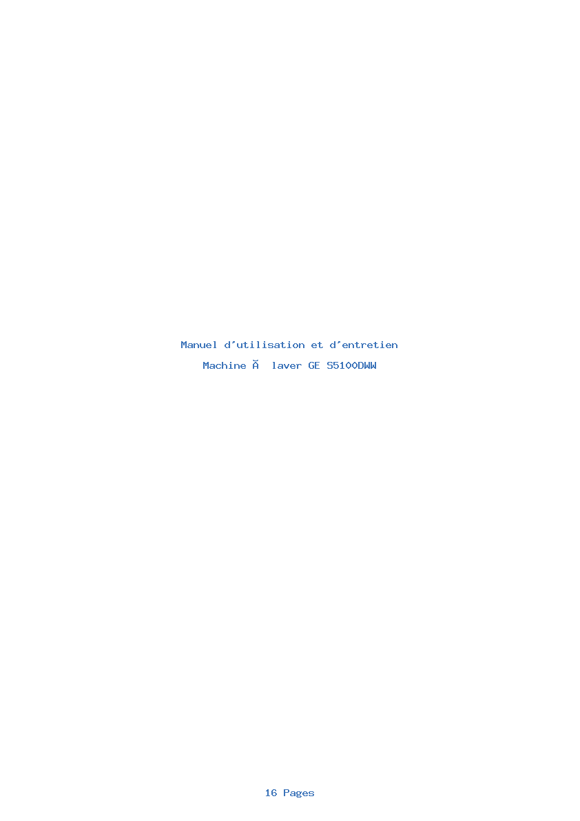Page 1 de la notice Manuel d'utilisation et d'entretien GE S5100DWW