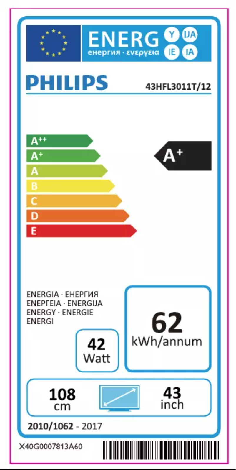 Page n°1 - Label énergétique Philips 43HFL3011T
