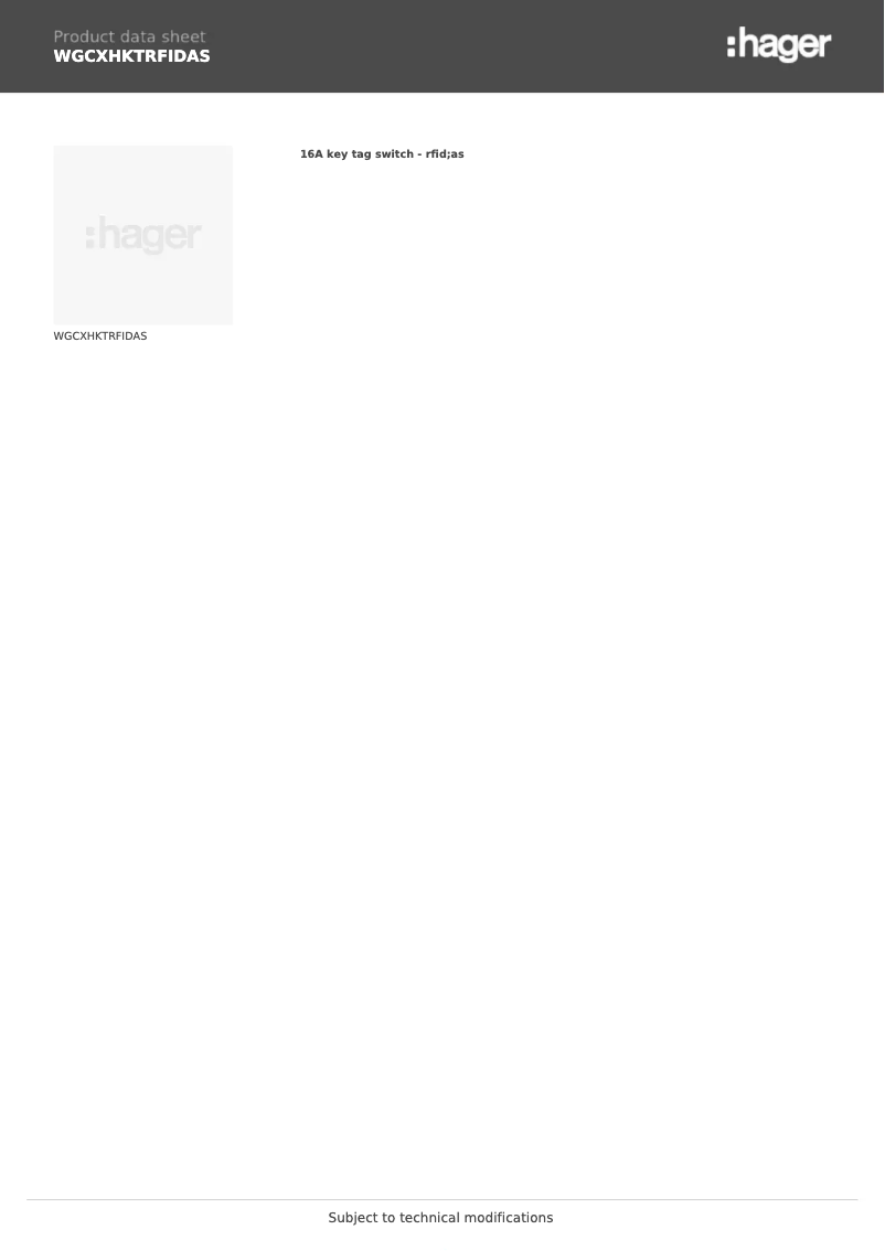 Page 1 de la notice Fiche technique Hager WGCXHKTRFIDAS