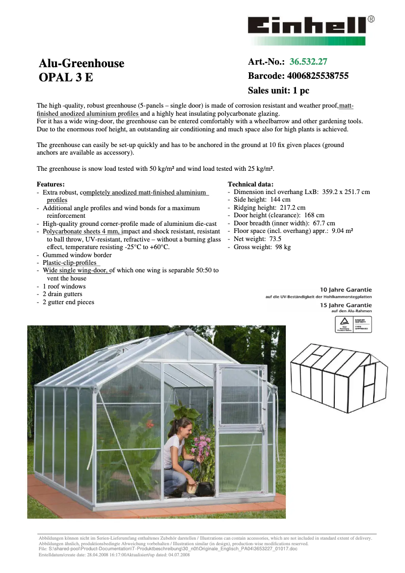 Page 1 de la notice Manuel utilisateur Einhell OPAL 3 E