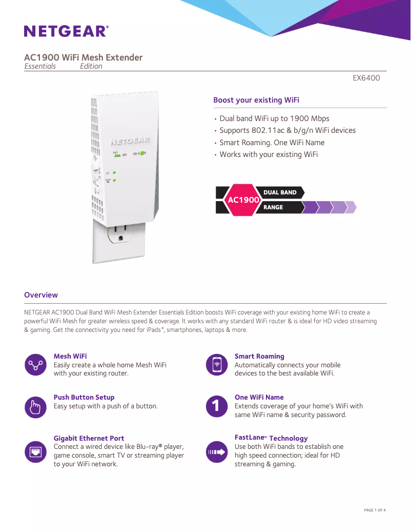 Page 1 de la notice Fiche technique Netgear EX6400