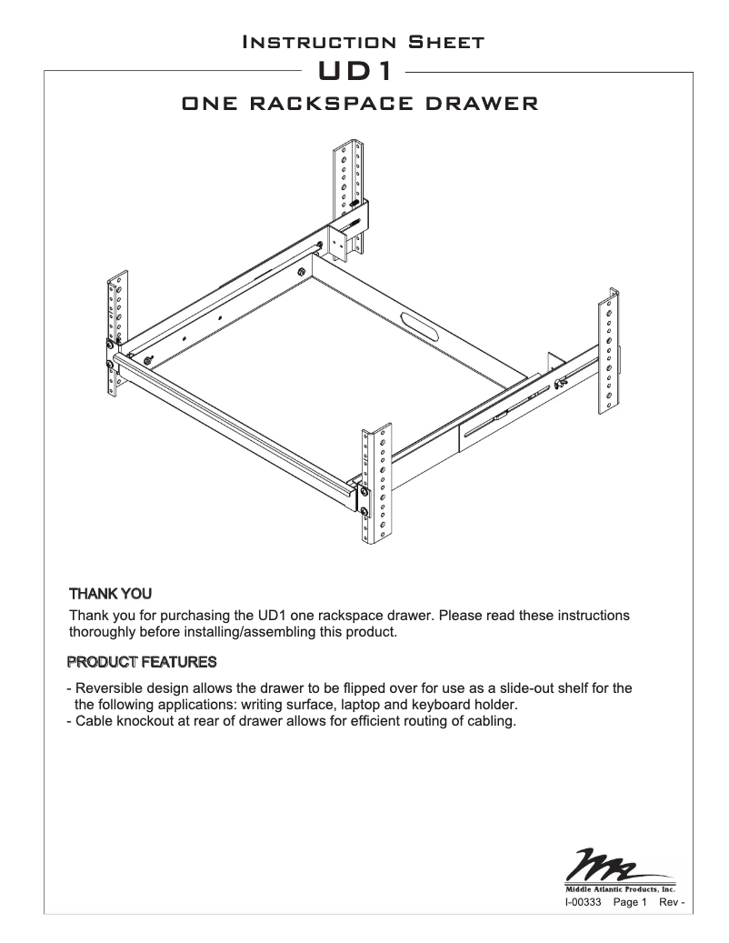 Page 1 de la notice Manuel utilisateur Middle Atlantic UD1