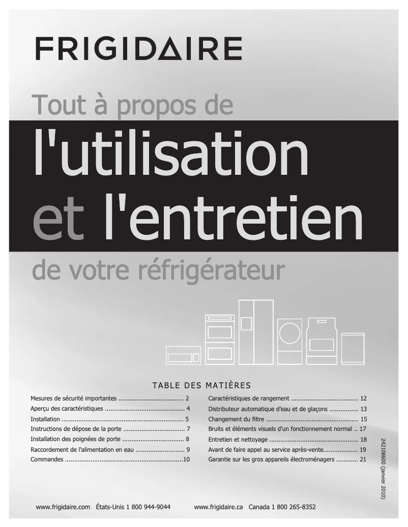 Page 1 de la notice Manuel utilisateur Frigidaire FGHS2334KE