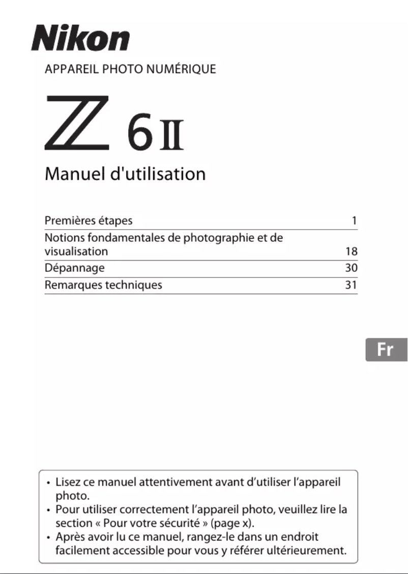 Page 1 de la notice Manuel utilisateur Nikon Z 6II