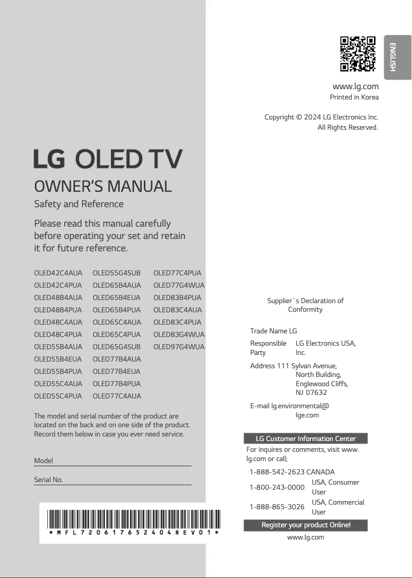 Page 1 of the manual User Manual LG OLED65B4PUA