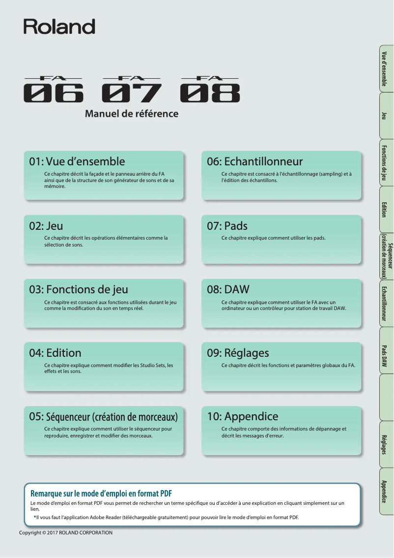 Page 1 de la notice Manuel utilisateur Roland FA-07