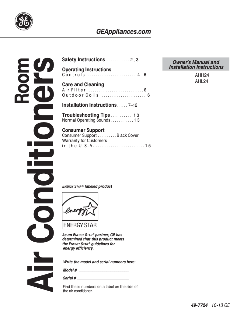 Página 1 del manual Guía de instalación GE AHL24DS