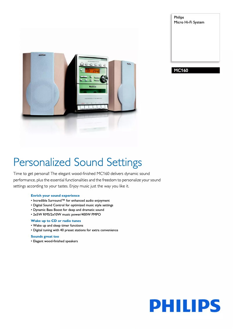 Page 1 de la notice Brochure Philips MC160