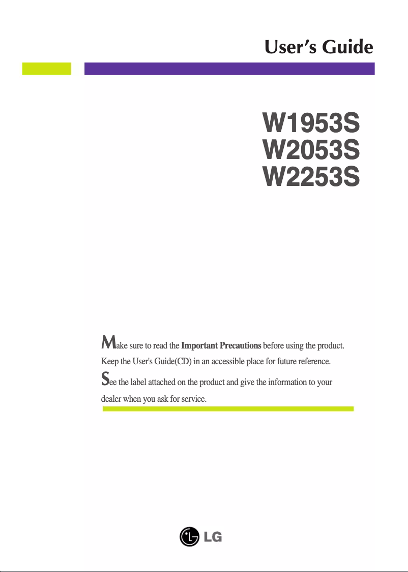 Page 1 de la notice Manuel utilisateur LG W1953S-PF