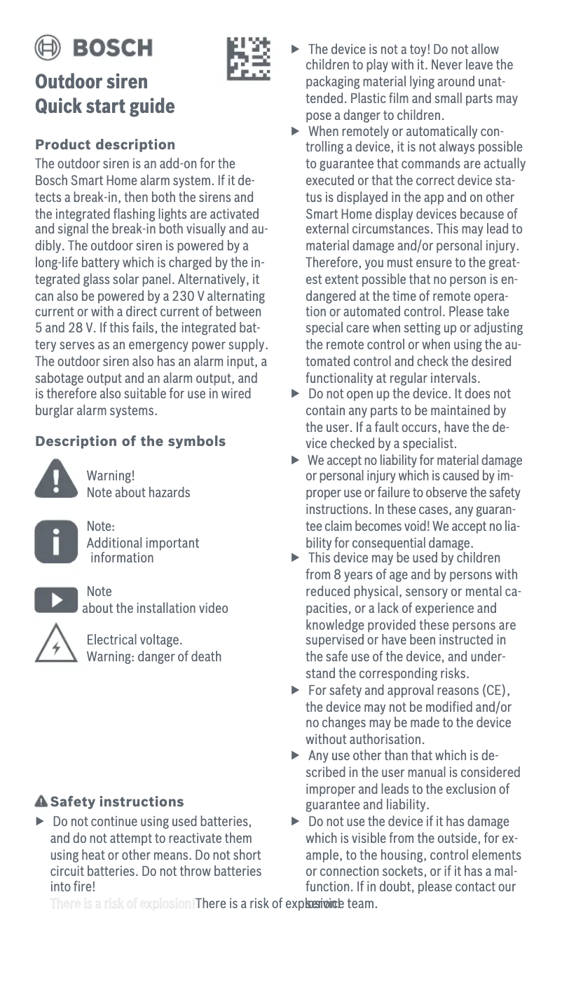 Page 1 of the manual User Manual Bosch Outdoor Siren