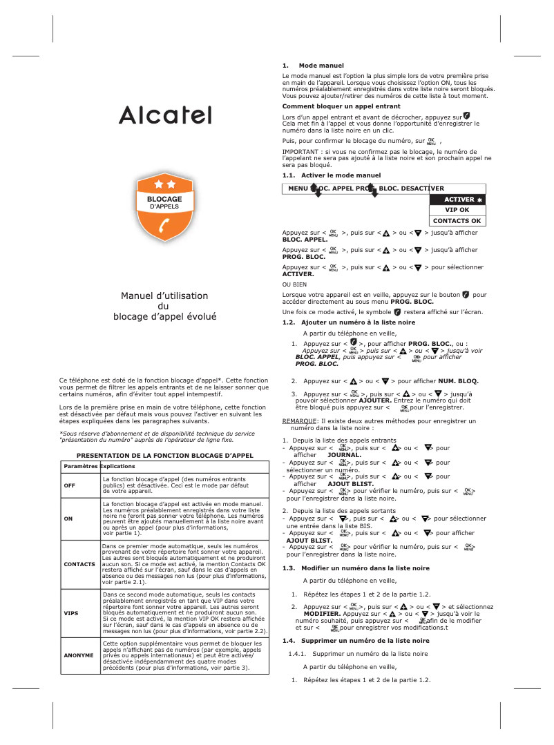 Page 1 de la notice Manuel utilisateur Alcatel F530