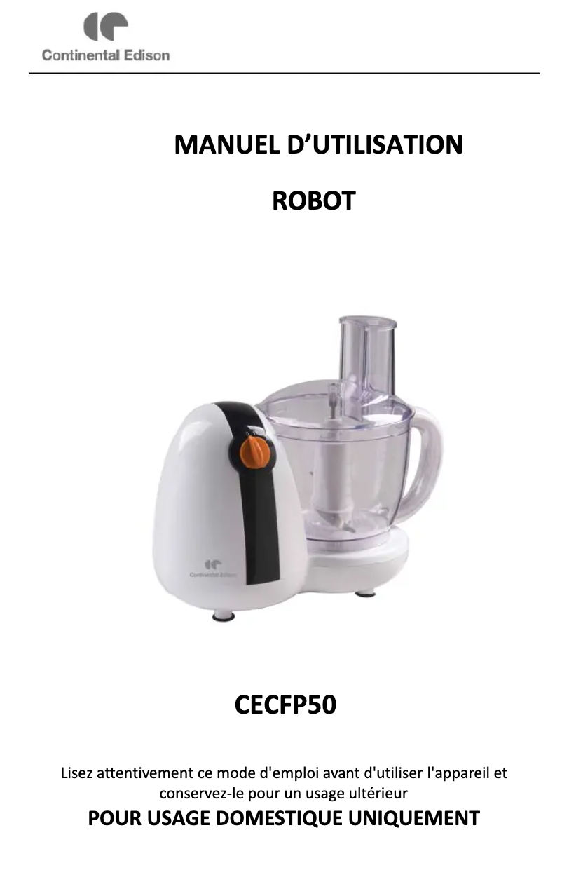 Page 1 de la notice Manuel utilisateur Continental Edison CECFP50