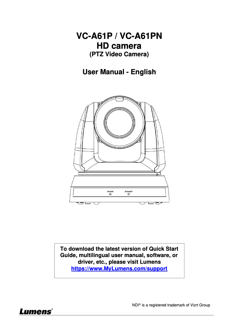Page 1 of the manual User Manual Lumens VC-A61P