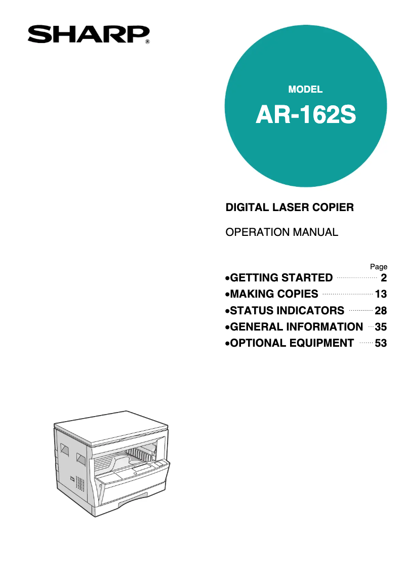 Page n°1 - Manuel utilisateur Sharp AR-162S