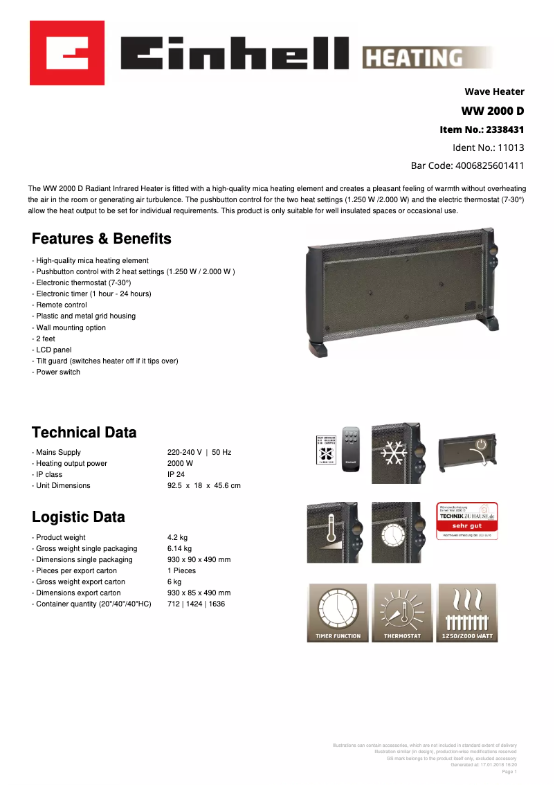 Page 1 de la notice Fiche technique Einhell WW 2000 D