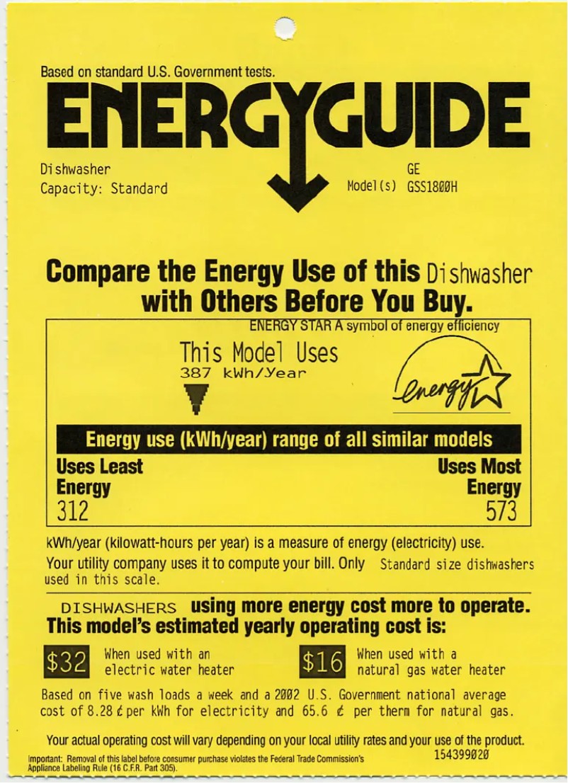 Page n°1 - Label énergétique GE GSS1800HWW