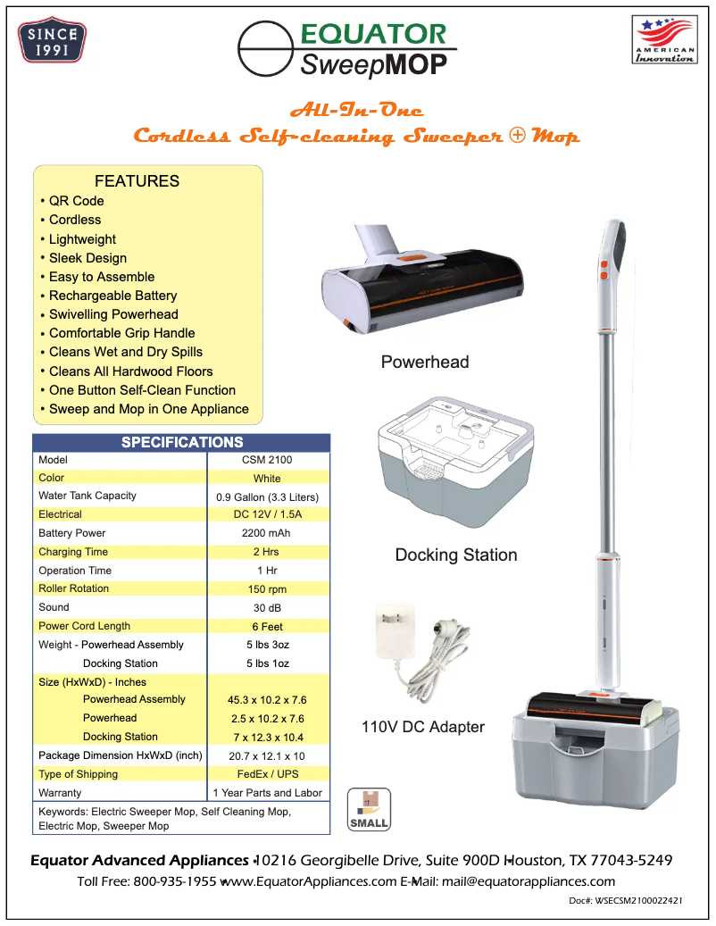 Page 1 de la notice Label énergétique Equator SweepMop CSM2100