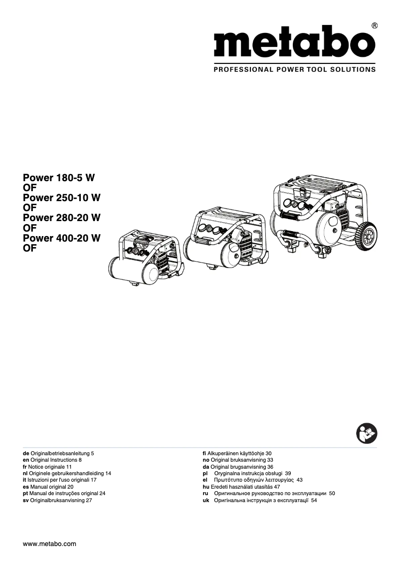 Page 1 of the manual User Manual Metabo Power 250-10 W OF