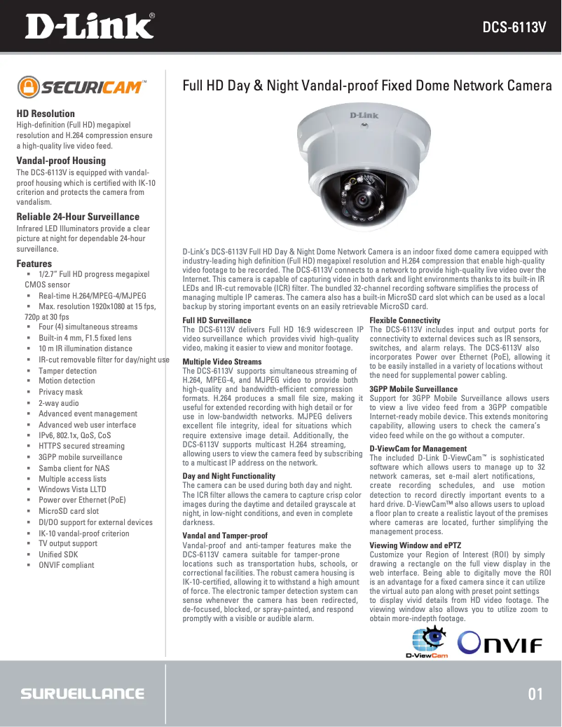 Page 1 de la notice Fiche technique D-Link DCS-6113V