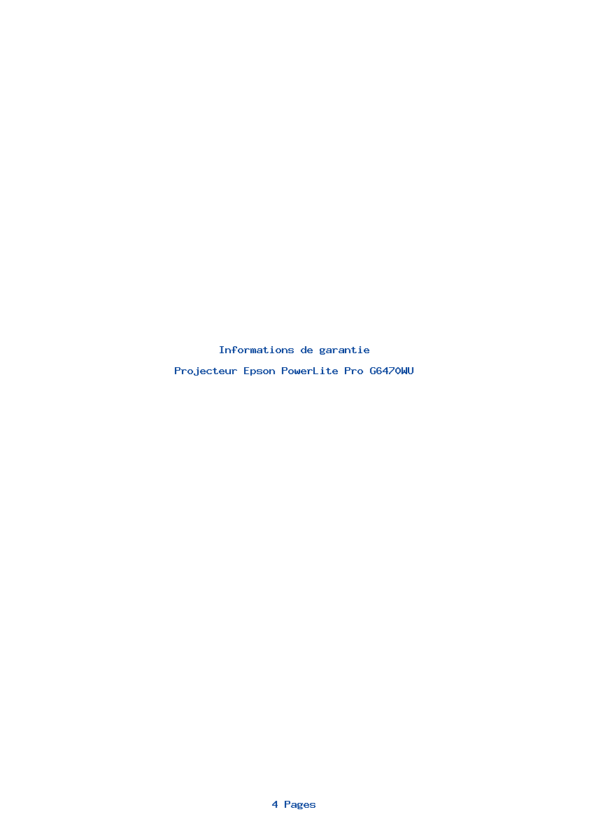 Page 1 de la notice Informations de garantie Epson PowerLite Pro G6470WU