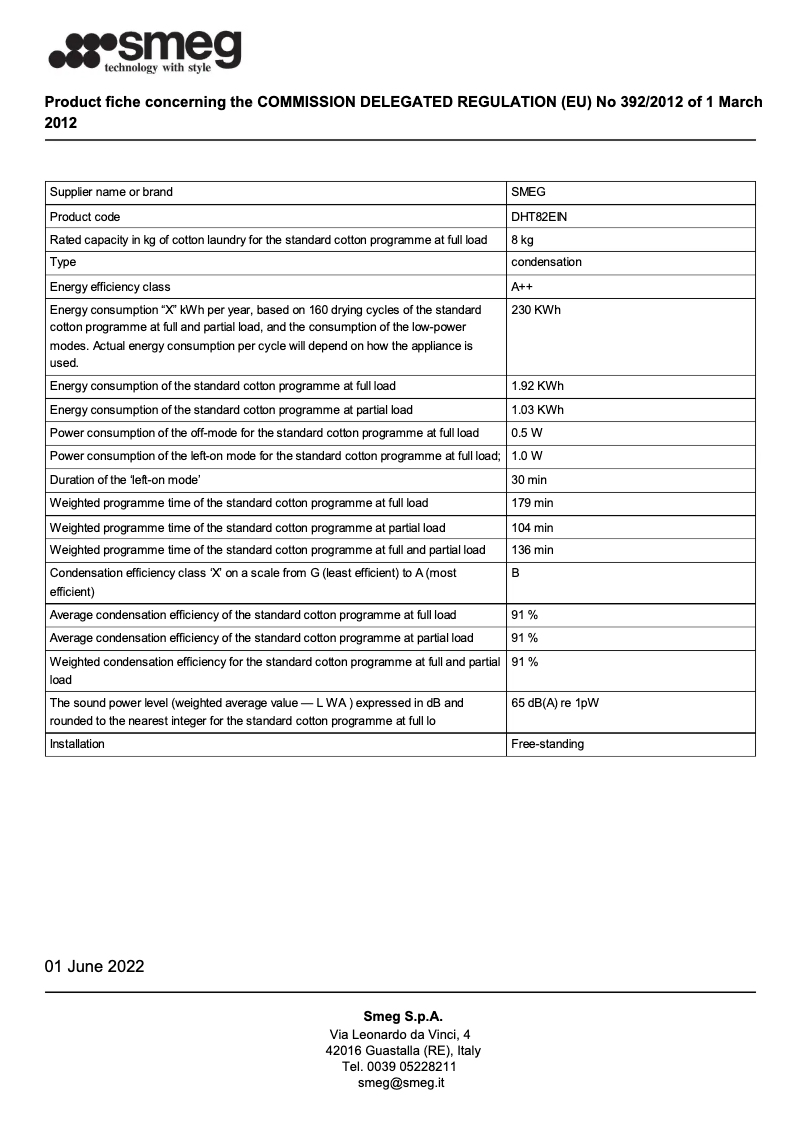 Page 1 de la notice Brochure Smeg DHT82EIN