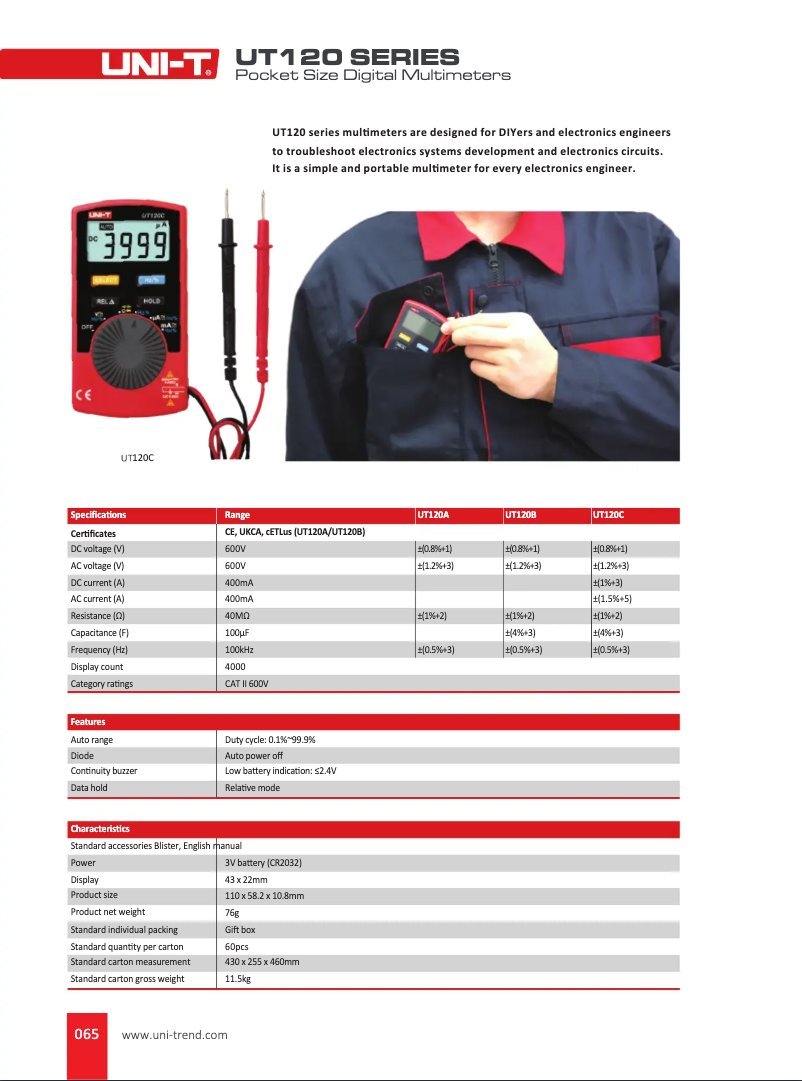 Página 1 del manual Manual de usuario Uni-T UT120C
